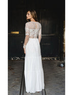 Abito Da Sposa Folk Con Volant - Bianco Seta