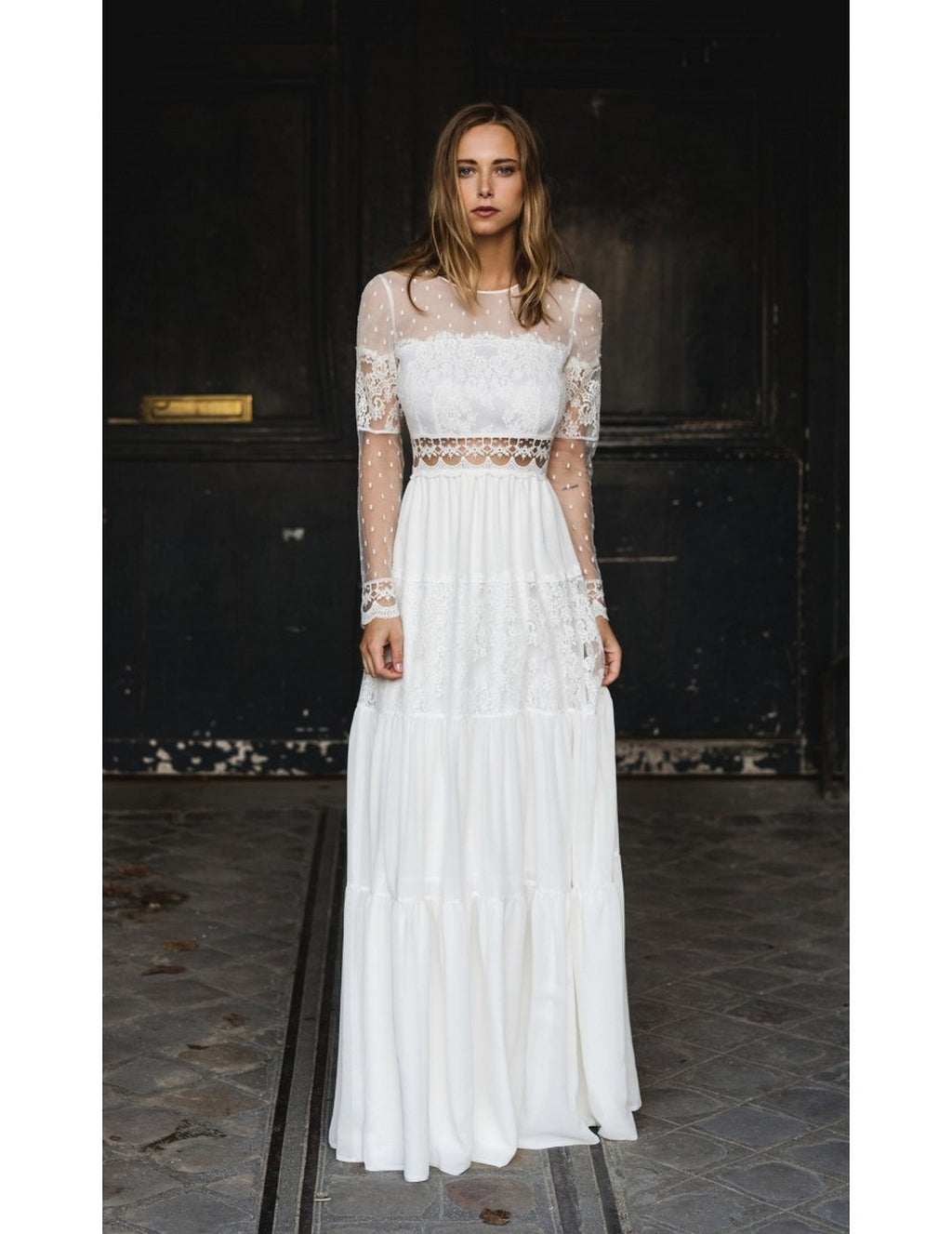 Abito Da Sposa Folk Con Volant - Bianco Seta