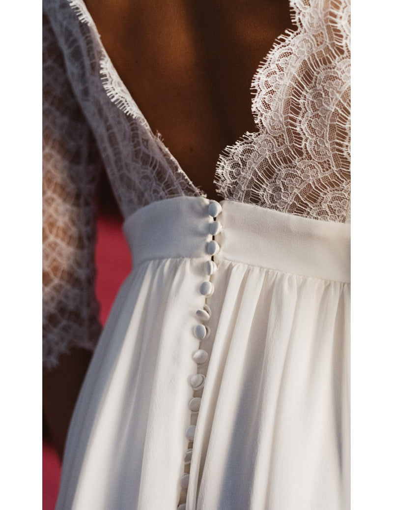 Robe Longue Joséphine Avec Traîne - Blanc Soie