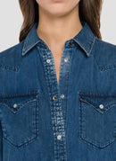 Replay - Robe En Denim Col Classique - Medium Blue - Femme