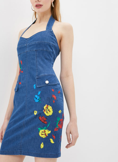 Moschino - Robe En Denim Imprimes Fleurs - Zzcm0077 - Femme