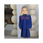 Robe fille en velours à smocks Bleu Klein