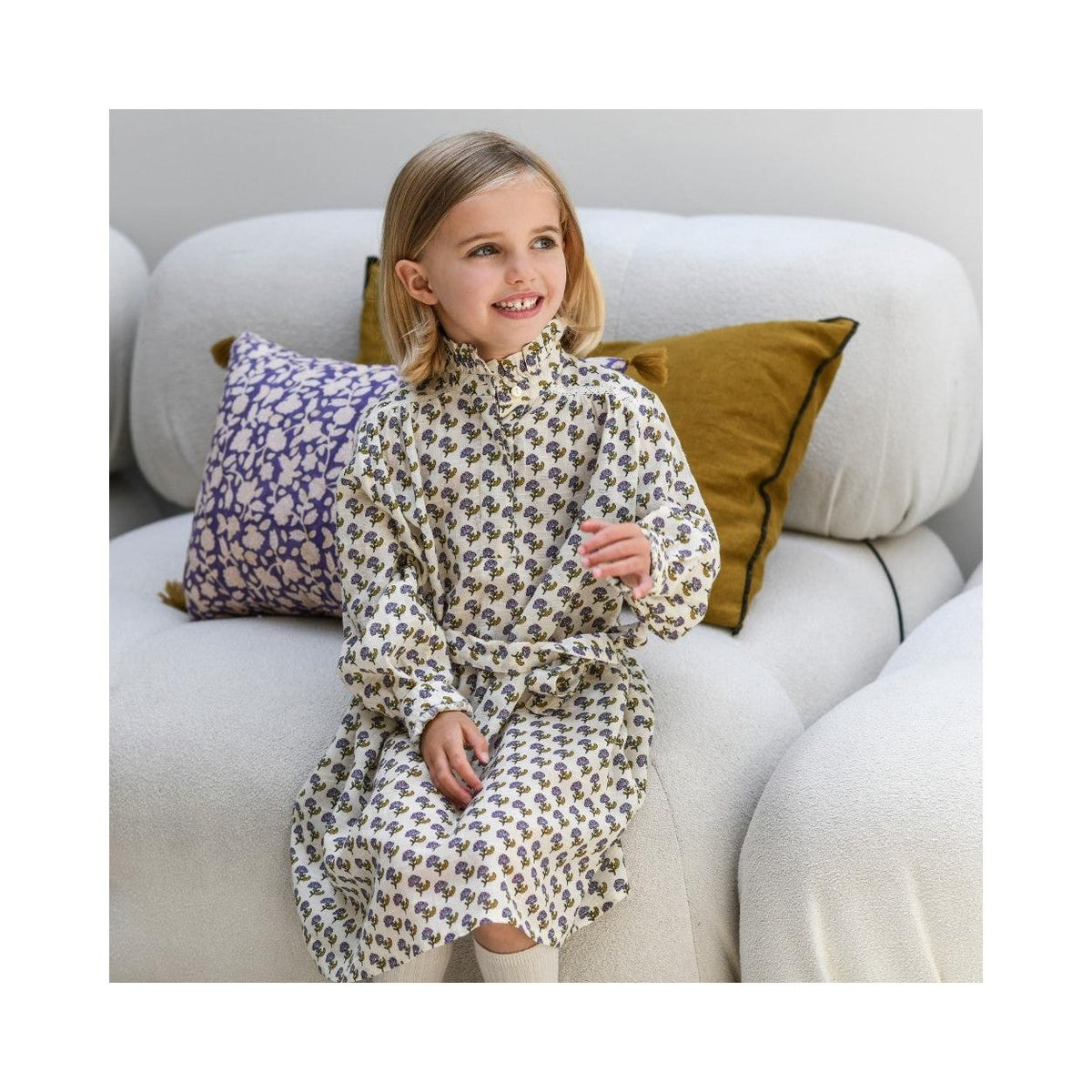 Robe fille imprimée fleurs Ecru