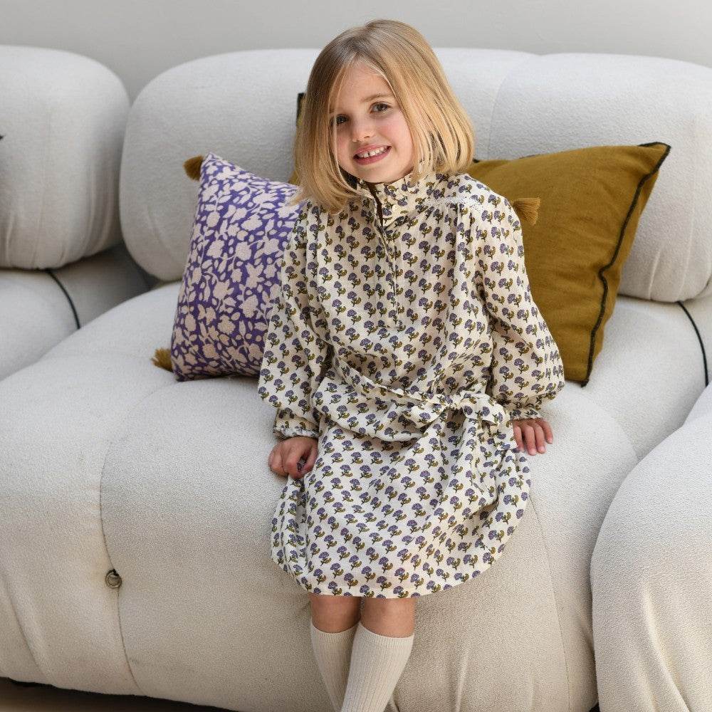 Robe fille imprimée fleurs Ecru