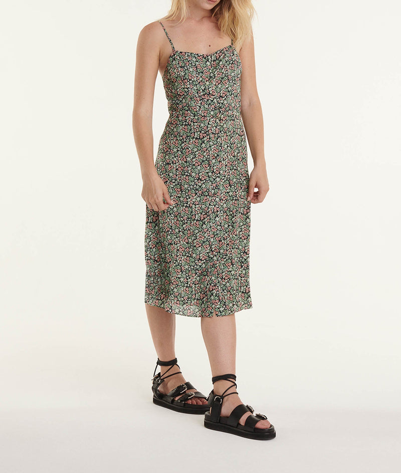Vestido estampado largo fluido sin mangas - Mujer