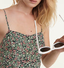 Vestido estampado largo fluido sin mangas - Mujer
