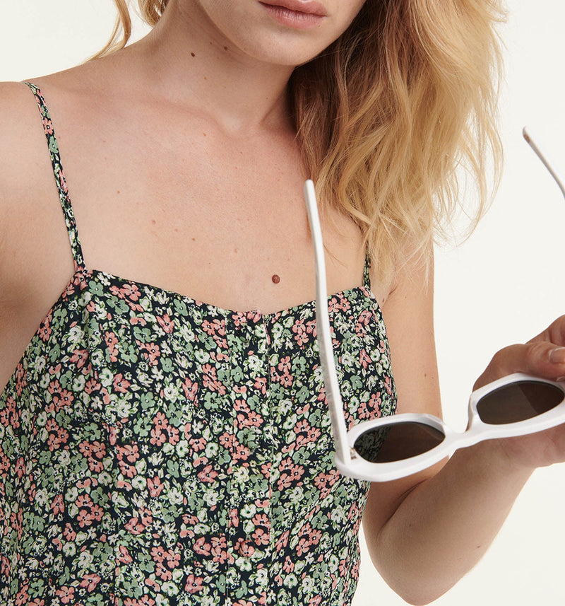Vestido estampado largo fluido sin mangas - Mujer
