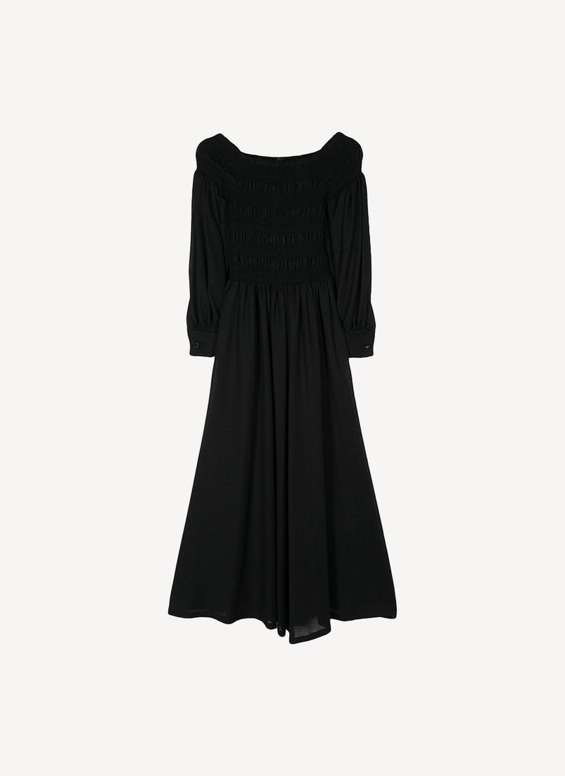 Max Mara - Robe Longue Manu En Laine Épaules Dénudées - Noir - Femme