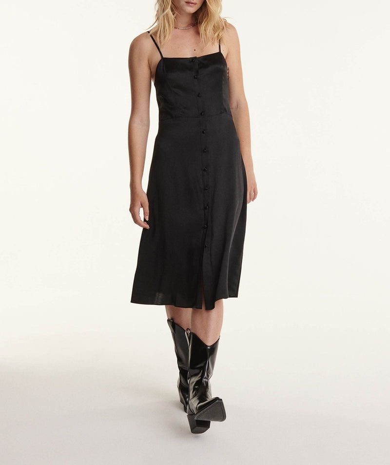 The Kooples - Robe Longue Noire Sans Manches Boutonnée - Femme