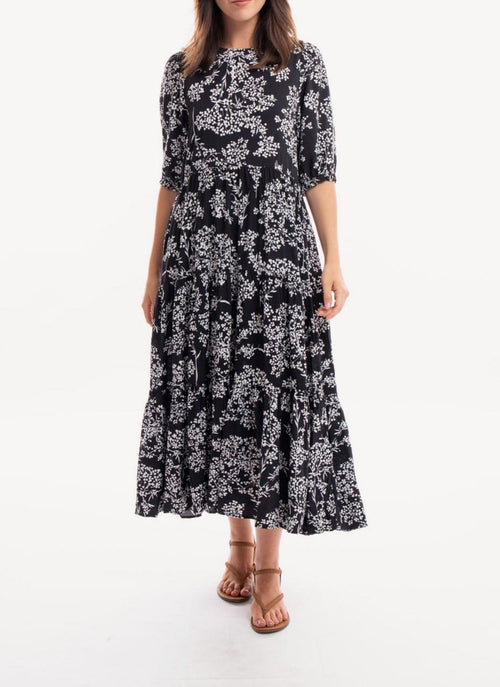 Replay - Robe Midi Imprimé Floral - Black_Natural White - Femme