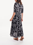 Replay - Robe Midi Imprimé Floral - Black_Natural White - Femme