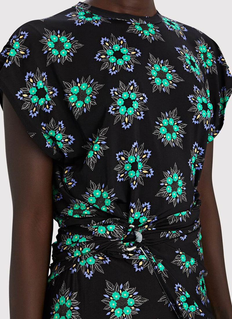 Rabanne - Robe Asymétrique En Jersey Imprimé Floral - Black Geometrical Flower - Femme