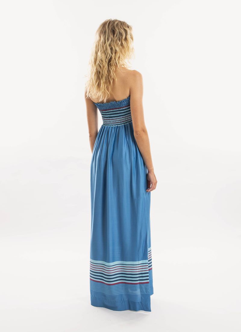 Vilebrequin - Robe Longue Bustier Smocké - Bleu Hawai - Femme