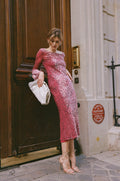 Vestido Largo de Terciopelo Devorado de Leopardo con Forro - Rosa