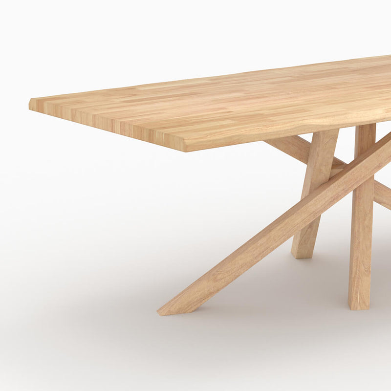 Table Robin rectangulaire en bois d'hévéa massif clair 8 personnes