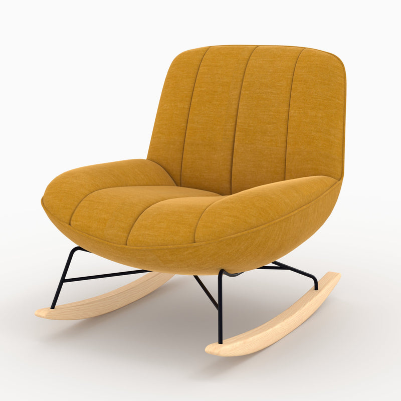 Rocking chair Alvin en tissu jaune moutarde