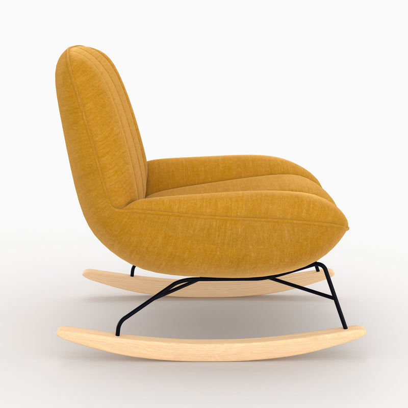 Rocking chair Alvin en tissu jaune moutarde