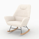 rocking chair en tissu boucle blanc pieds bois_1
