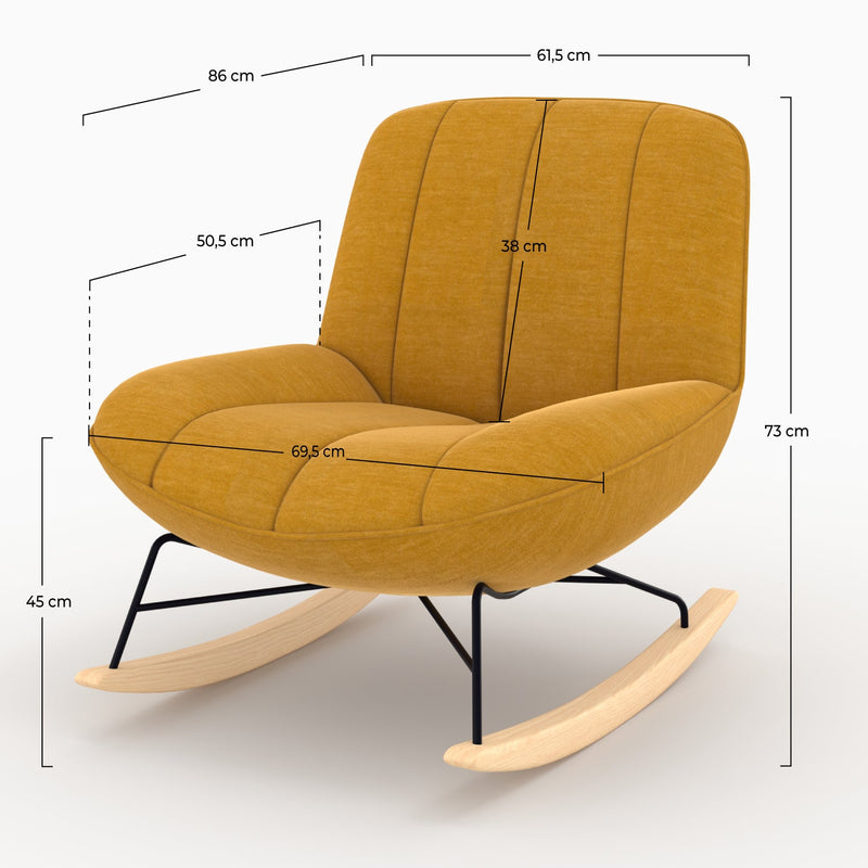 Rocking chair Alvin en tissu jaune moutarde