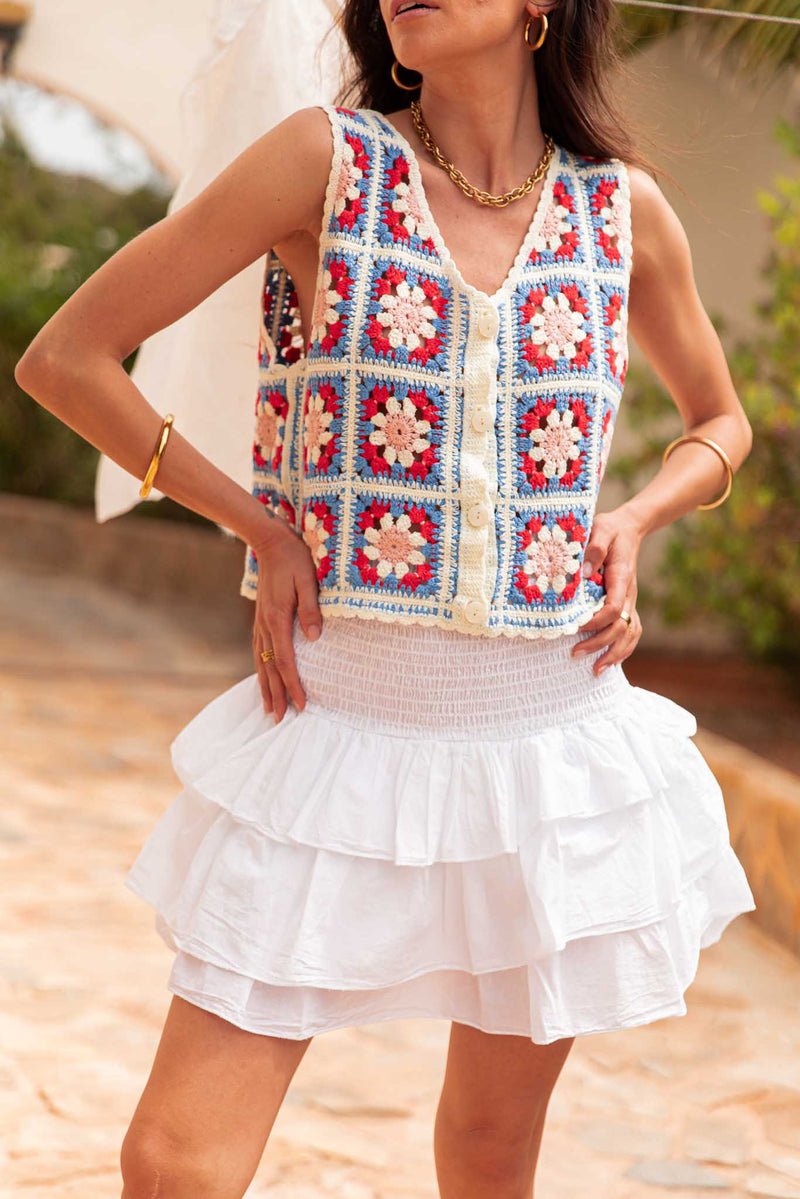 ROSANA Bleu - Gilet Crochet