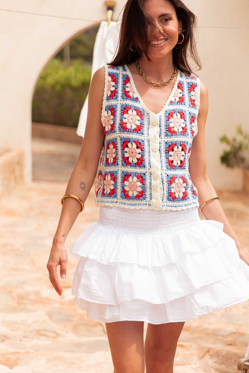 ROSANA Bleu - Gilet Crochet