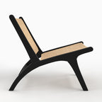Kilka - Fauteuil En Bois De Teck Noir Et Tressage Chevron En Rotin