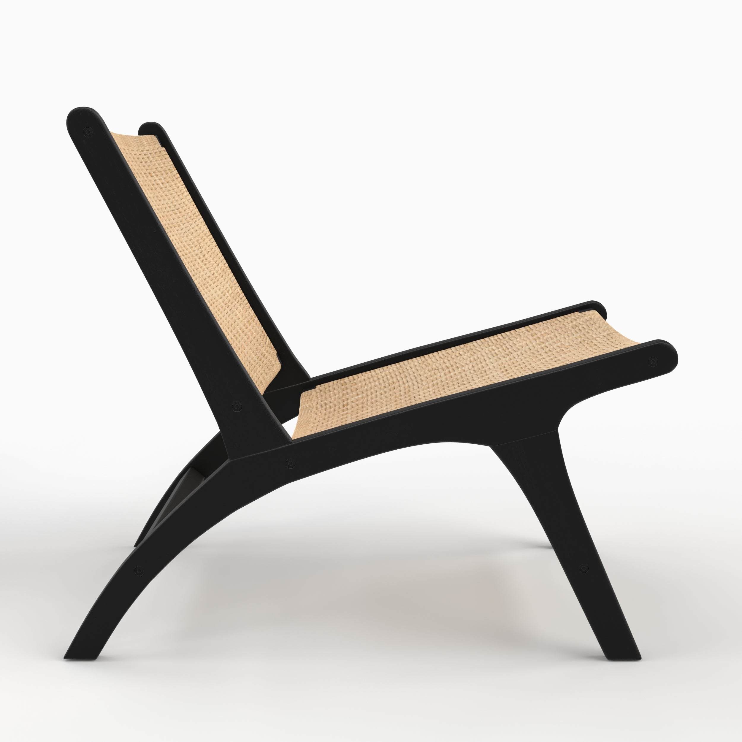 Kilka - Fauteuil En Bois De Teck Noir Et Tressage Chevron En Rotin