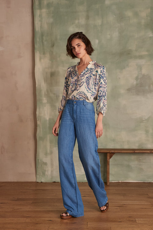 Pantalon Sandy Bis Wide Leg - Delave Clair