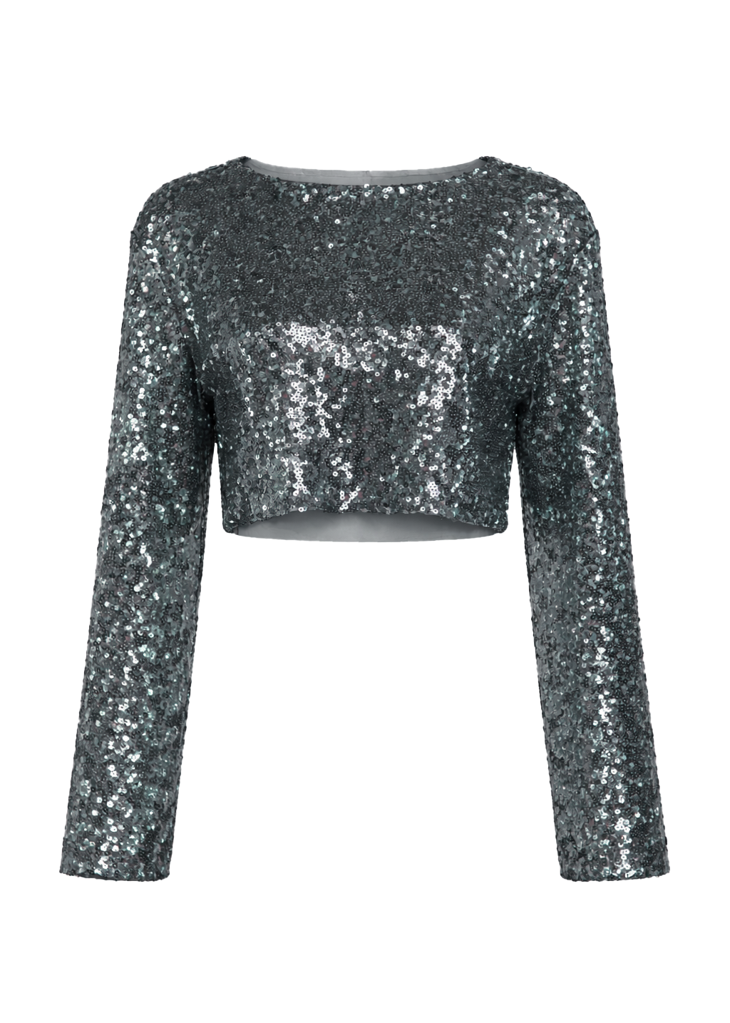 Top a Maniche Lunghe Rue Sequin Cropped - Dark Sage Green