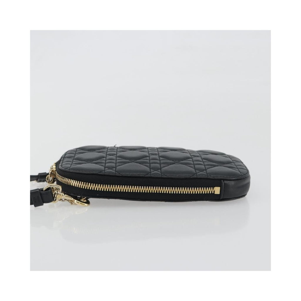 Sac Porté Épaule Christian Dior Lady Dior Phone Holder On Chain Cuir - Noir