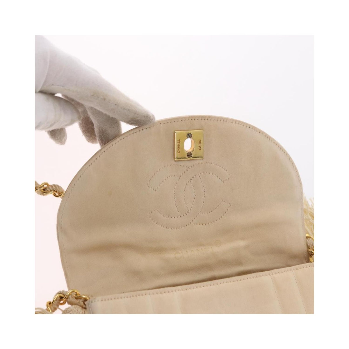 Chanel - Sac Porté Épaule Vintage Round Flap Satin - Beige