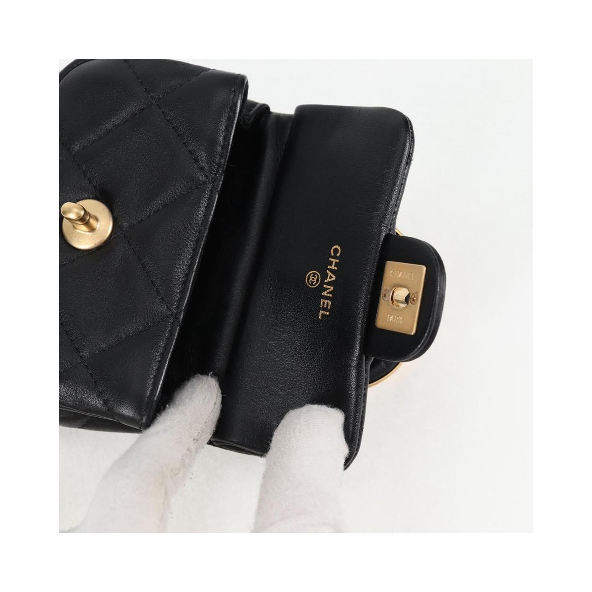 Sac Chanel Lady Handle Flap Card Holder On Chain Cuir - Noir