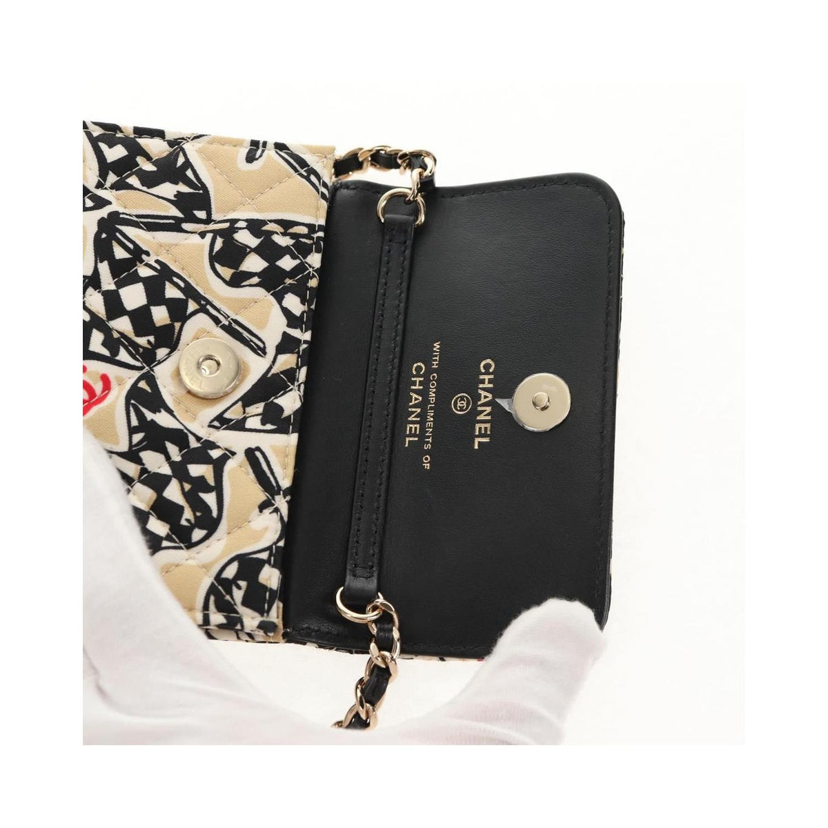 Sac Porté Épaule Chanel Flap Card Holder On Chain Satin - Beige