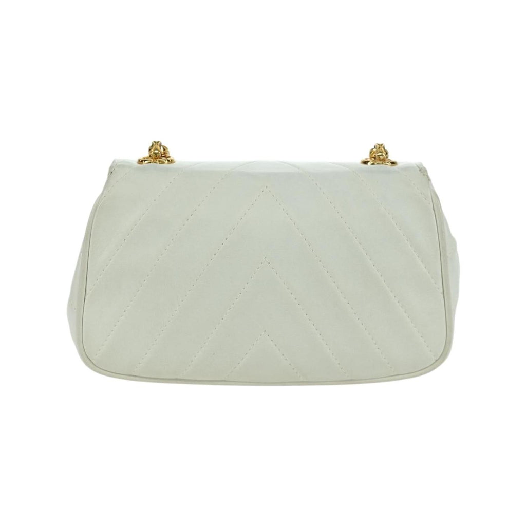 Sac Porté Épaule Chanel Vintage Gripoix Flap Cuir - Blanc