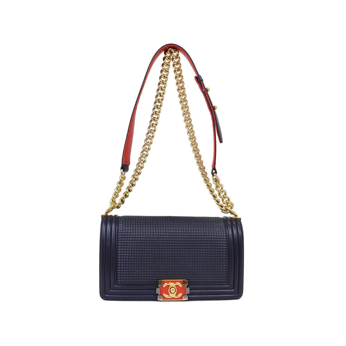 Sac Porté Épaule Chanel Boy Flap New Medium Cuir - Bleu Marine