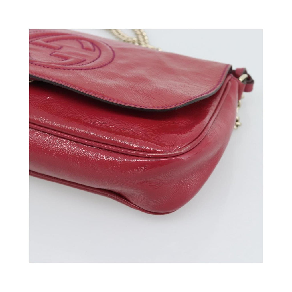 Sac Porté Épaule Gucci Soho Chain Medium Cuir Verni - Rose