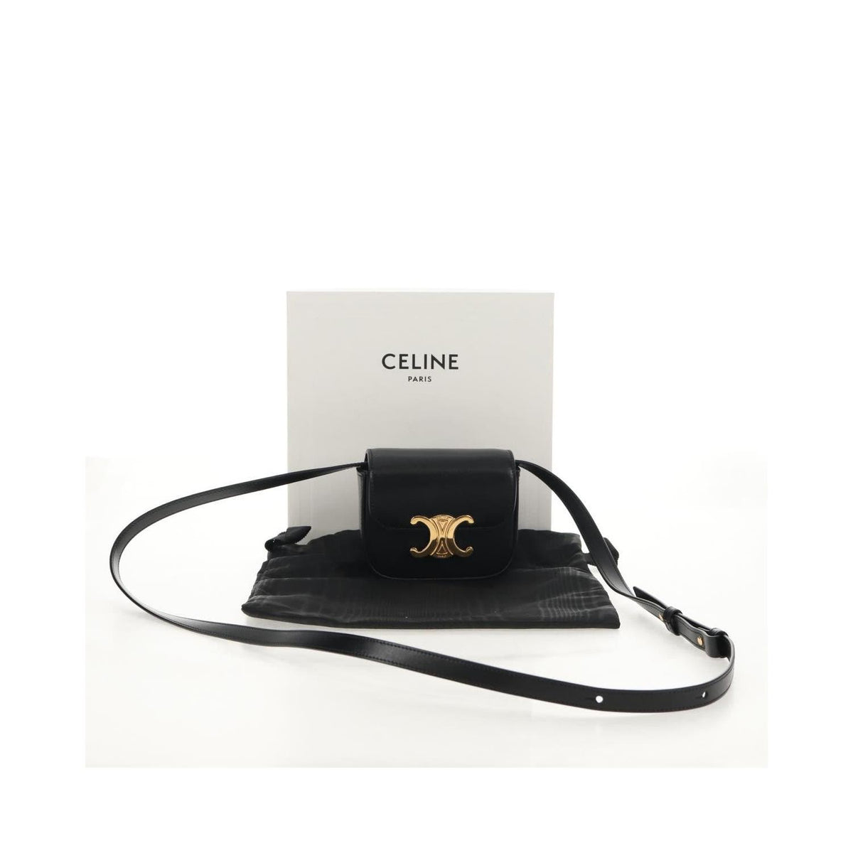Sac À Main Celine Vintage Triomphe Shoulder Medium Cuir - Noir