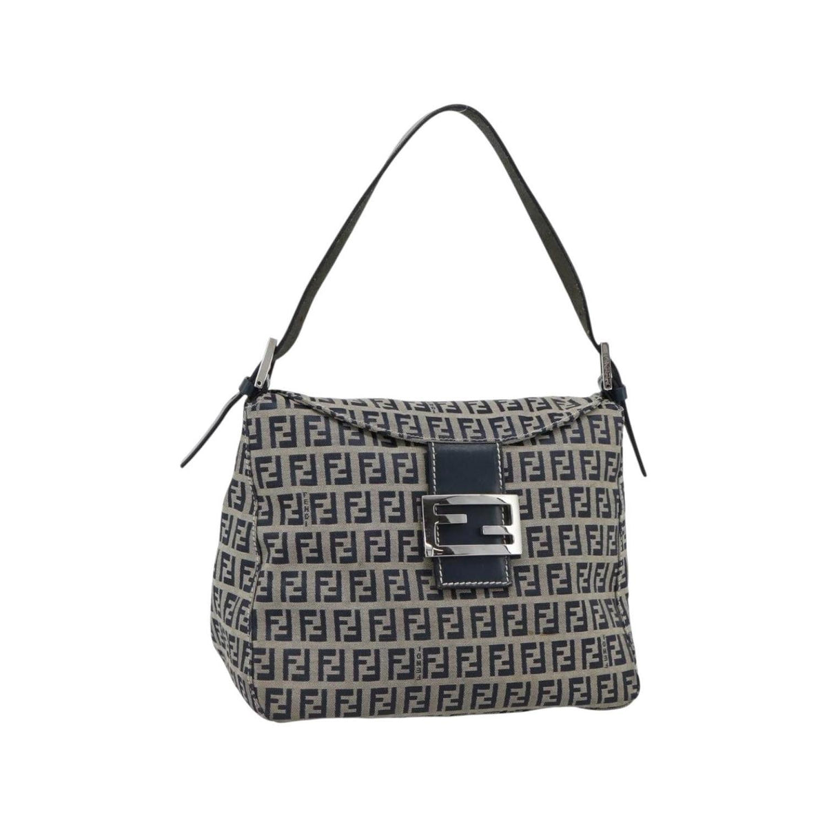 Sac Porté Épaule Fendi Zucchino Canvas Mamma Baguette Medium Toile - Bleu Marine