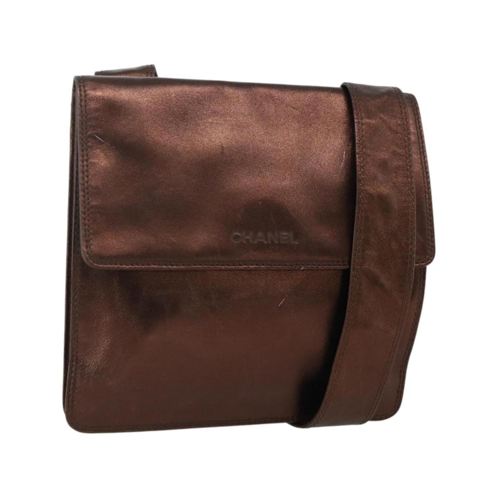 Sac Porté Épaule Chanel Vintage Logo Flap Messenger Medium Cuir - Marron
