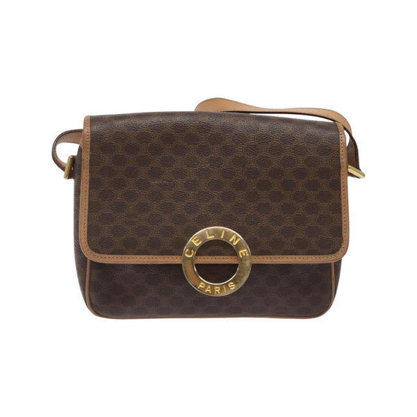 Celine - Vintage Macadam Circle Logo Axelremsväska I Canvas - Brun