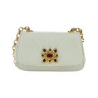 Sac Porté Épaule Chanel Vintage Gripoix Flap Cuir - Blanc