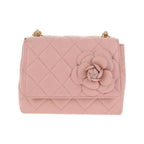 Sac Chanel Vintage Camellia Flap Bag Micro Cuir - Rose