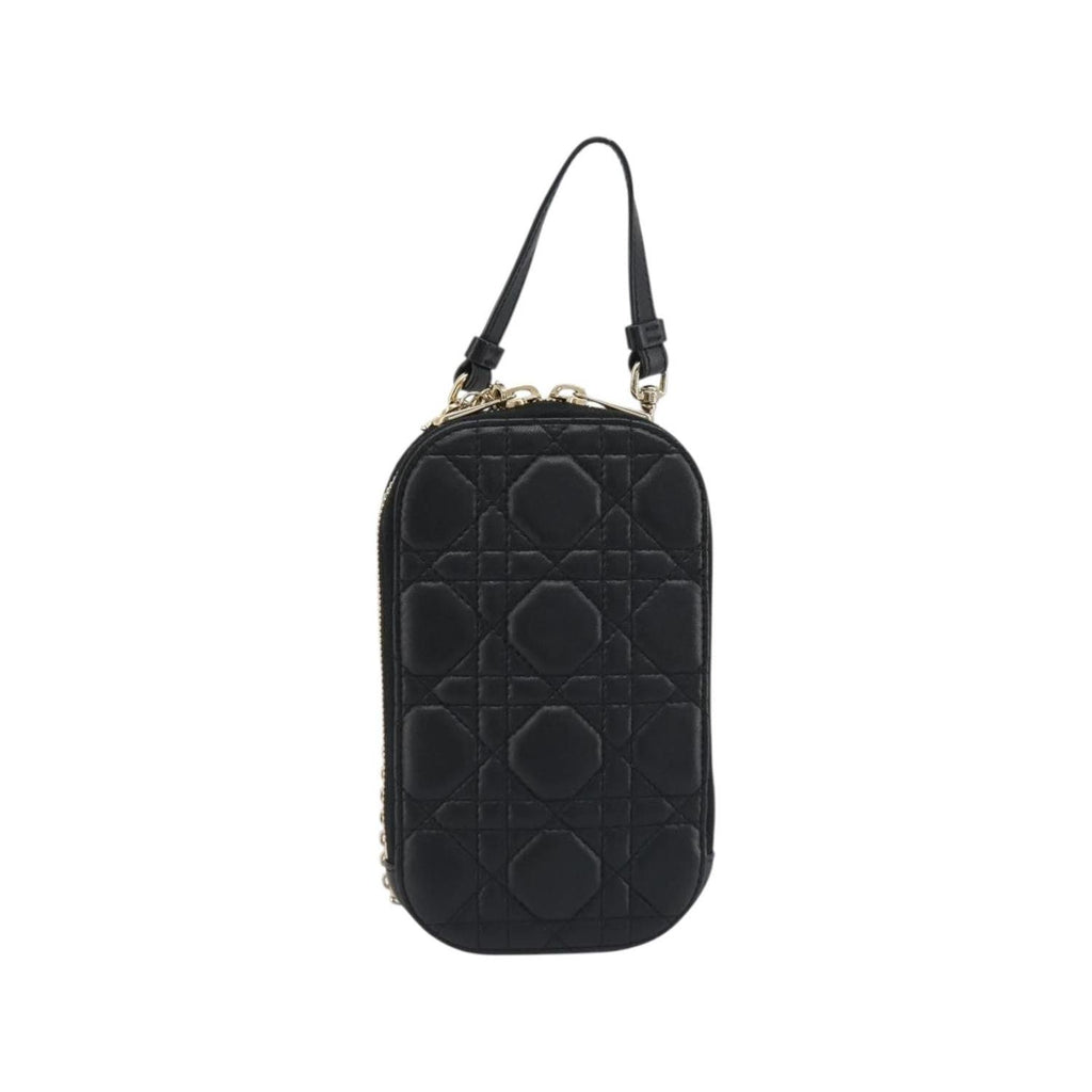 Sac Porté Épaule Christian Dior Lady Dior Phone Holder On Chain Cuir - Noir