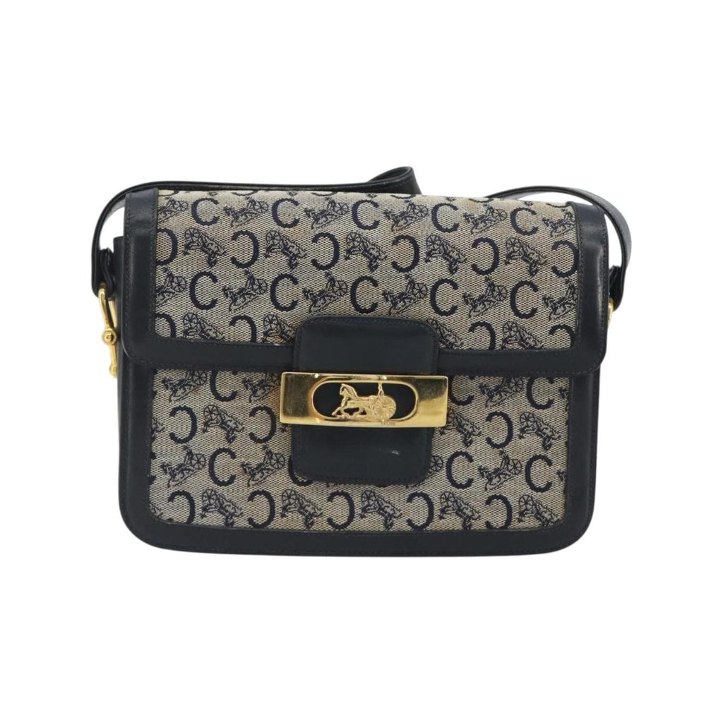 Sac Porté Épaule Celine Vintage Horse Carriage C Macadam Toile - Bleu Marine