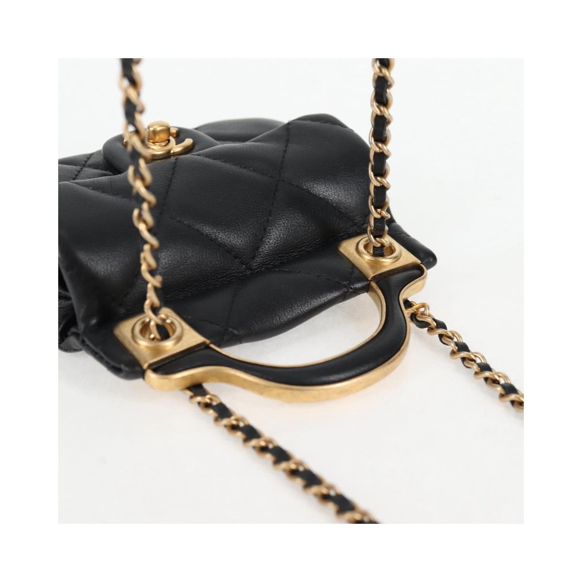 Sac Chanel Lady Handle Flap Card Holder On Chain Cuir - Noir