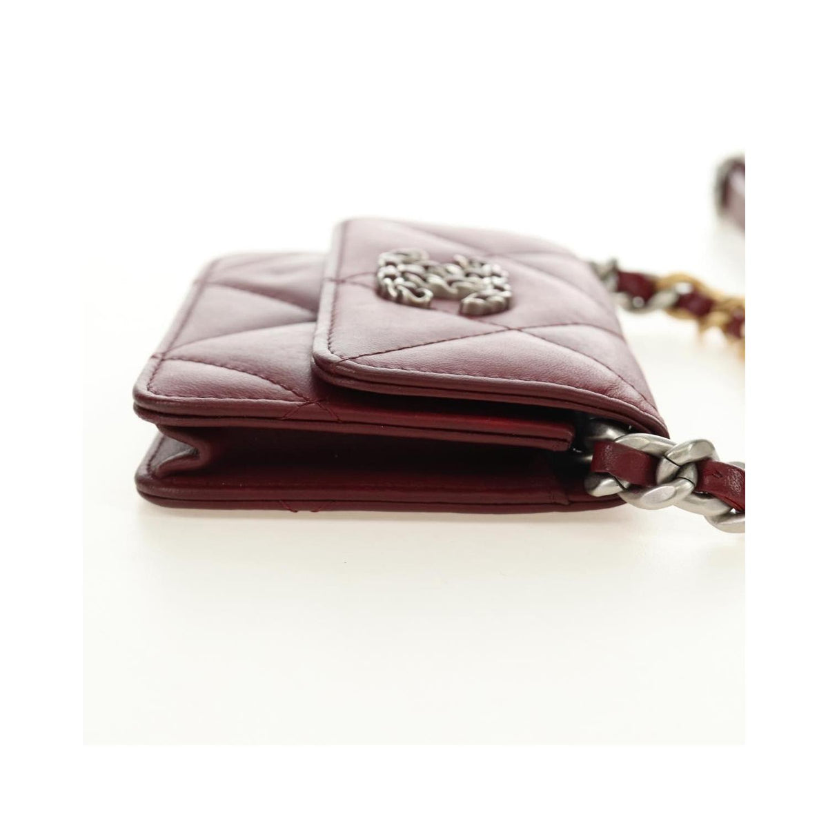 Sac Porté Épaule Chanel 19 Wallet On Chain Cuir - Bordeaux