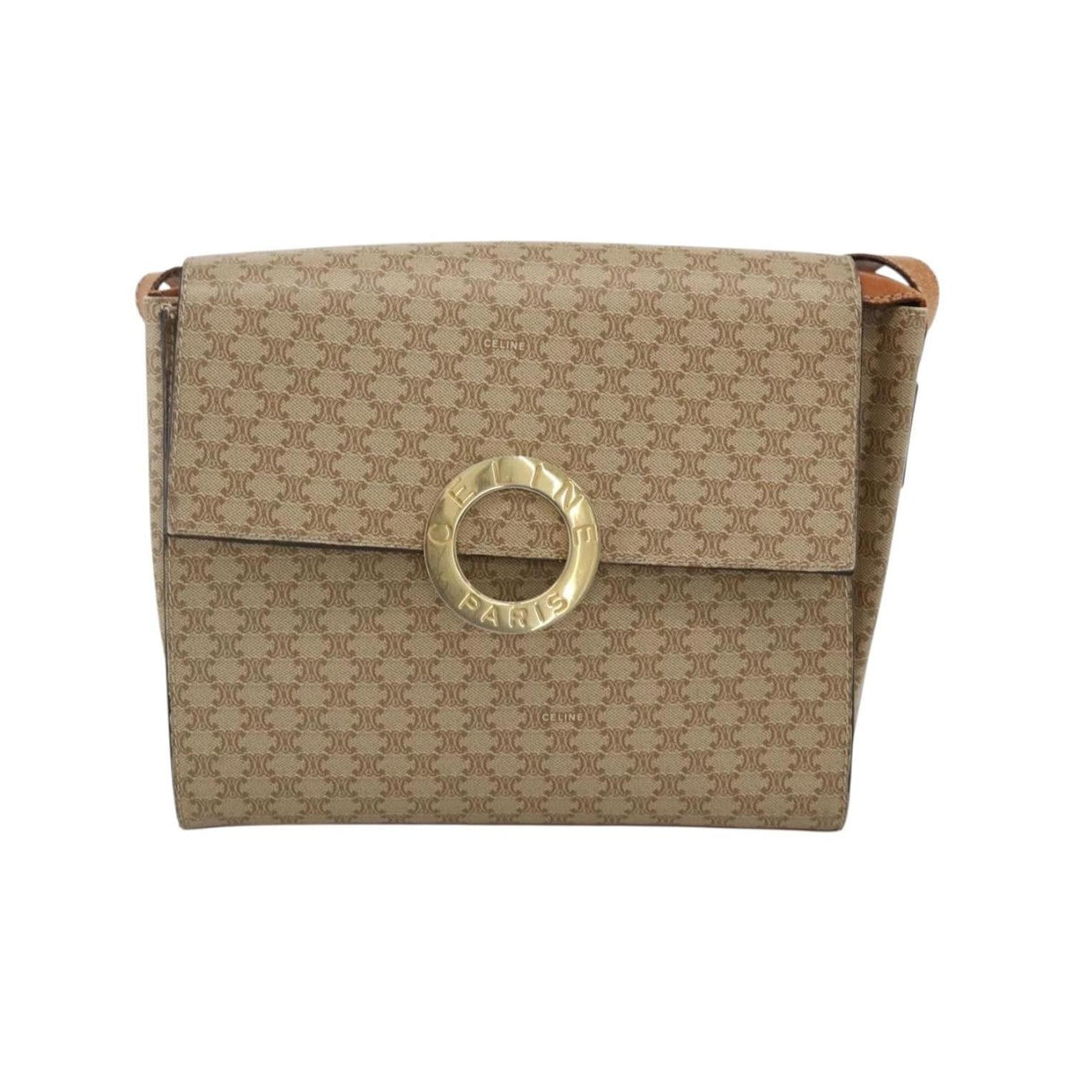 Sac Porté Épaule Celine Vintage Macadam Circle Logo Toile - Beige