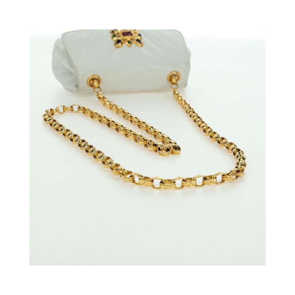 Sac Porté Épaule Chanel Vintage Gripoix Flap Cuir - Blanc
