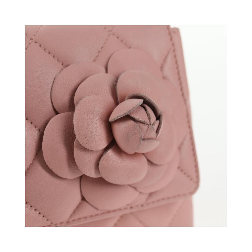 Sac Chanel Vintage Camellia Flap Bag Micro Cuir - Rose