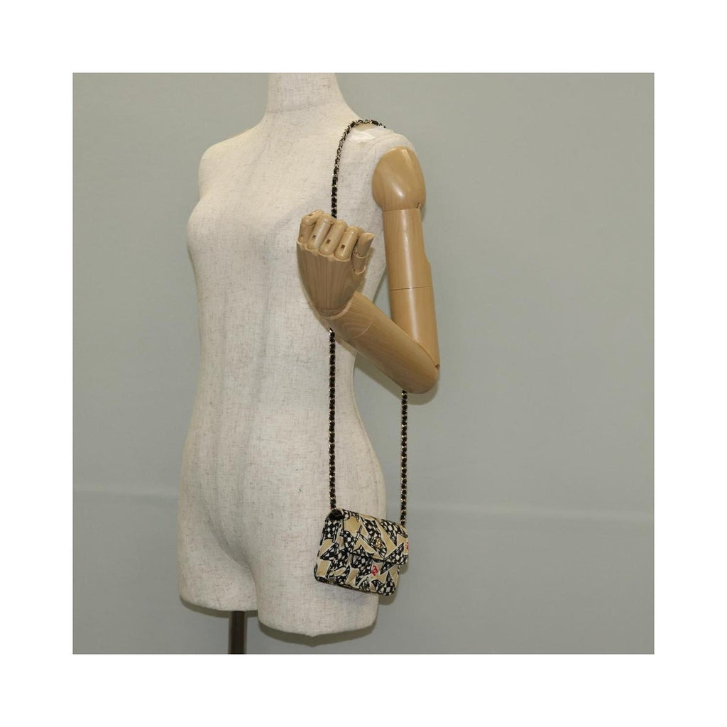 Sac Porté Épaule Chanel Flap Card Holder On Chain Satin - Beige